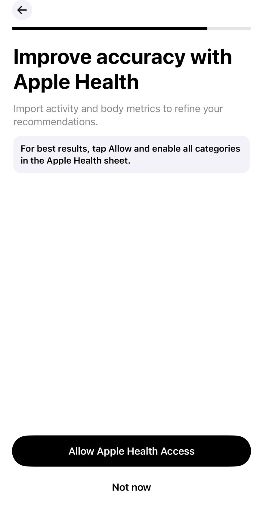 Apple Health integration screen to improve tracking accuracy