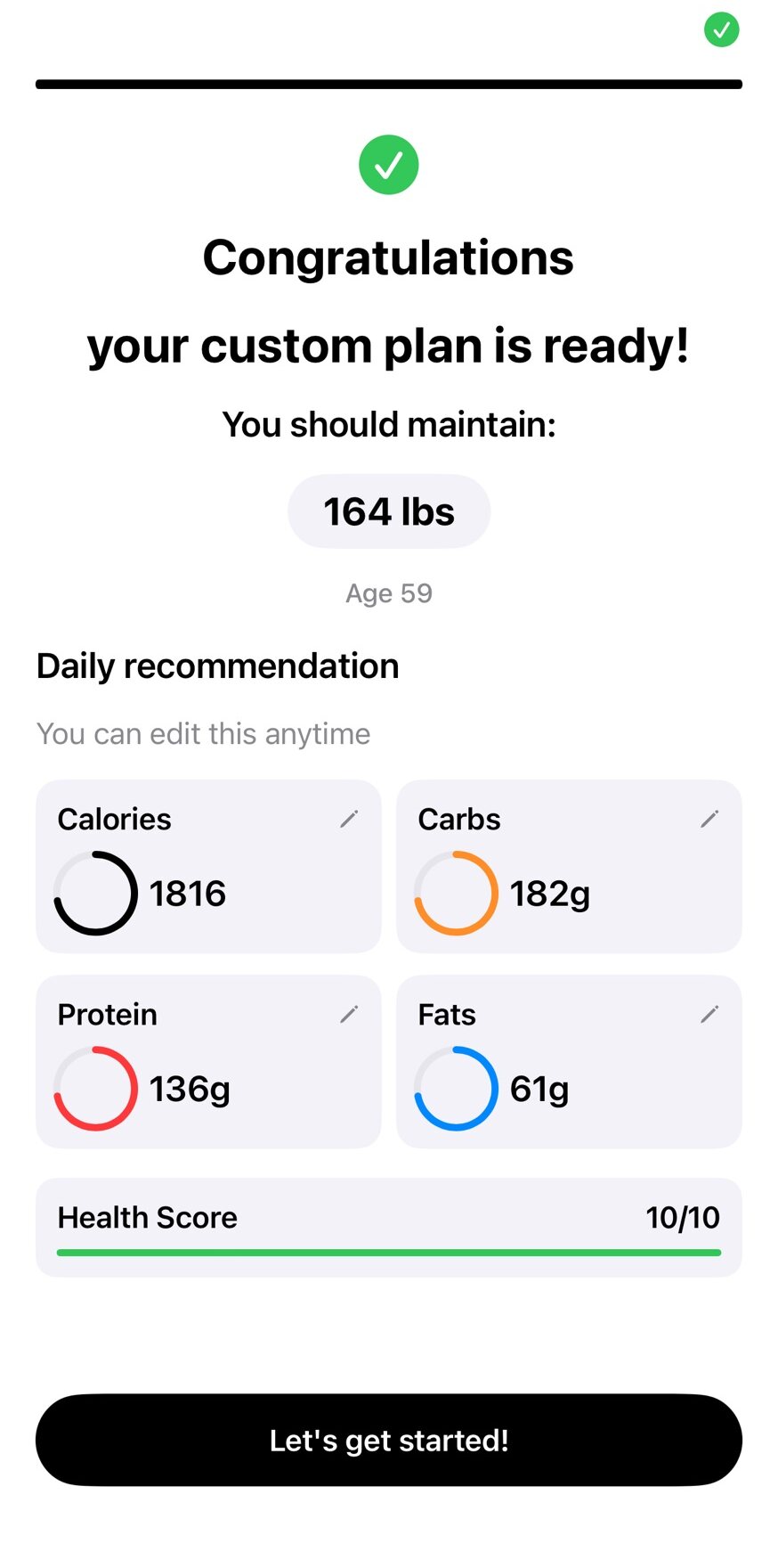 Custom plan generated after onboarding and Apple Health integration
