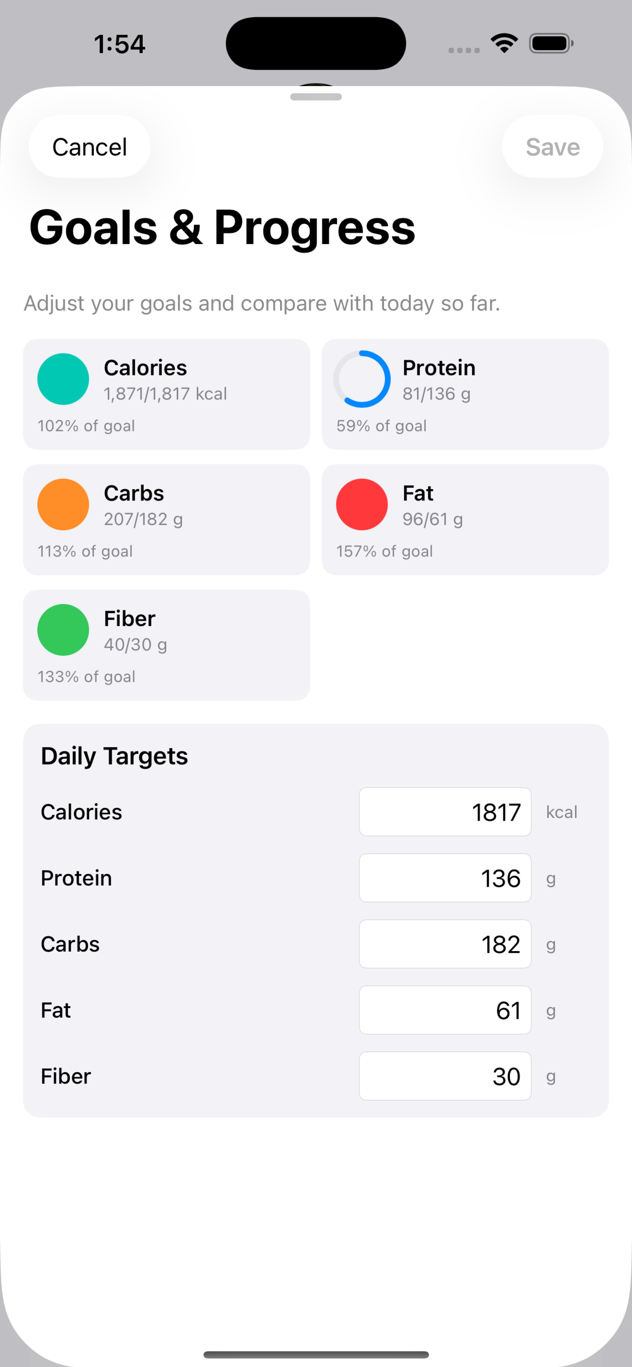 Goals and progress dashboard