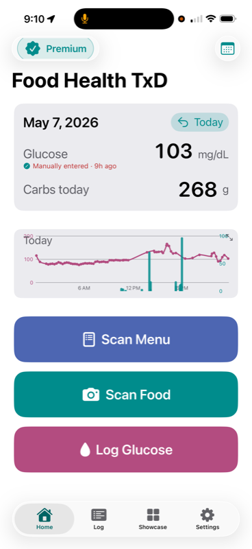 Food Health TxD home screen